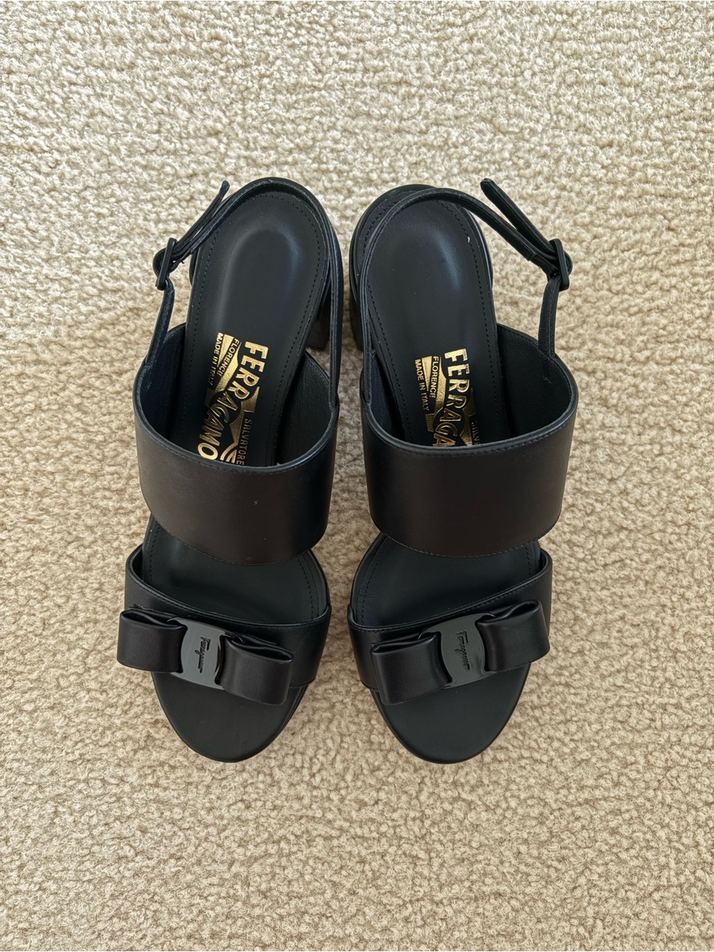 Salvatore Ferragamo Giulia Size 7 Nero Nappa Calf Slingback Sandals - Picture 3 of 10